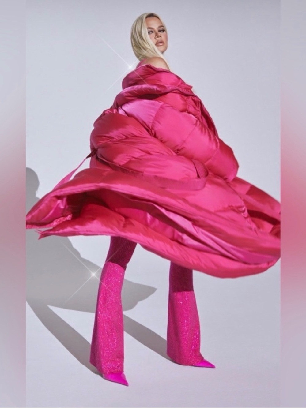 Good American - Women’s Long Puffer Coat with Belt - Hot Pink - Picture 6 of 10